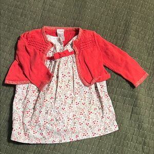 Gymboree Coral and White Floral Dress with Cardigan